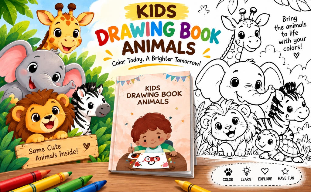 Kids Drawing Book Animals - Same Cute Animals Inside Promotional Banner