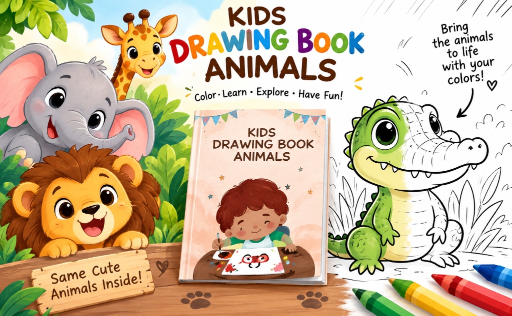 Little artists coloring crocodile illustration banner
